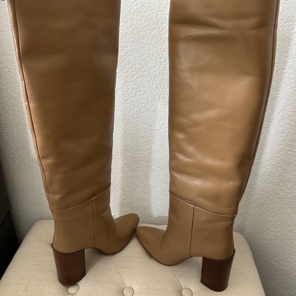 Zara tall leather block heel tan Boots - Picture 12 of 12